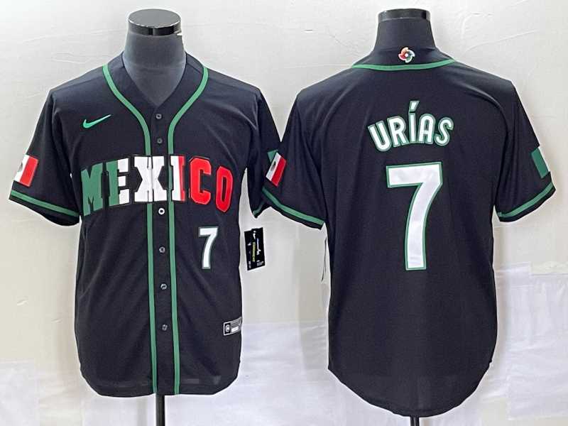 Mens Mexico Baseball #7 Julio Urias Number 2023 Black White World Classic Stitched Jersey5